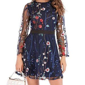 Embroidered Mini Dress in Midnight Blue